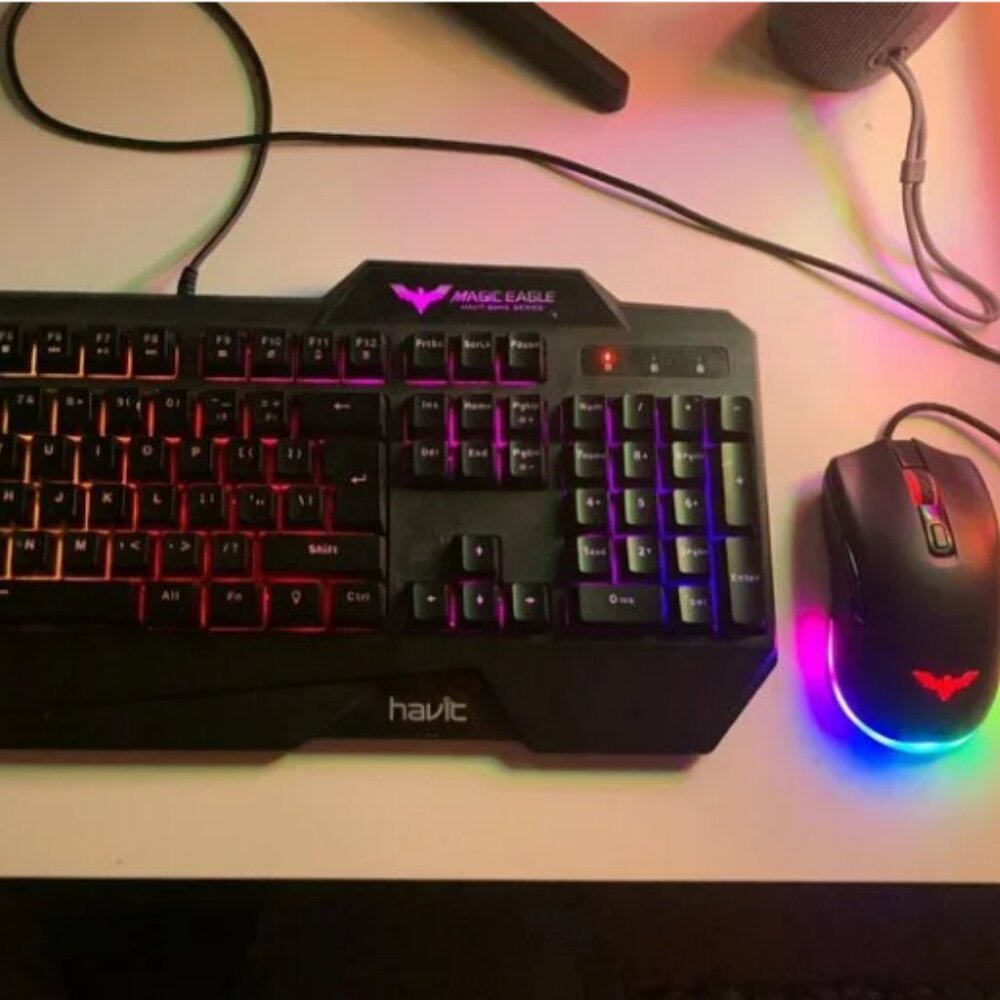 HAVIT Rainbow Backlit Wired Gaming Keyboard and Mouse Combo (Black) (Rainbow)